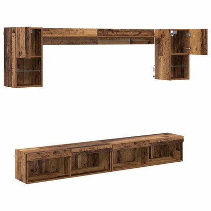 TV Wall Units with LED with LED 6 pcs Old Wood Engineered Wood