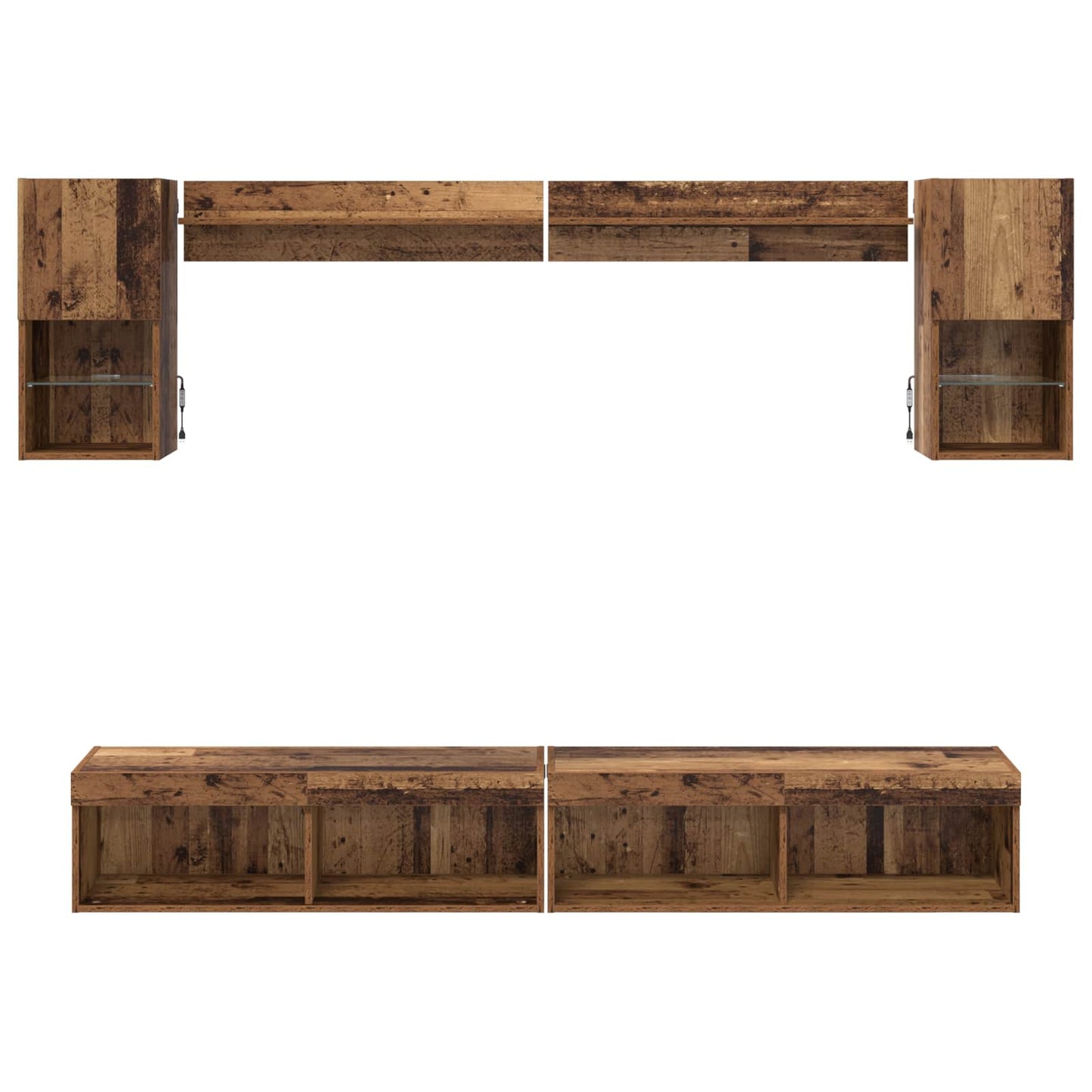 TV Wall Units with LED with LED 6 pcs Old Wood Engineered Wood