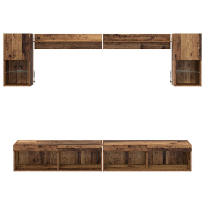 TV Wall Units with LED with LED 6 pcs Old Wood Engineered Wood