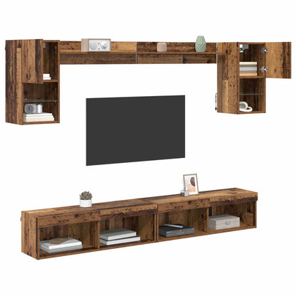 TV Wall Units with LED with LED 6 pcs Old Wood Engineered Wood