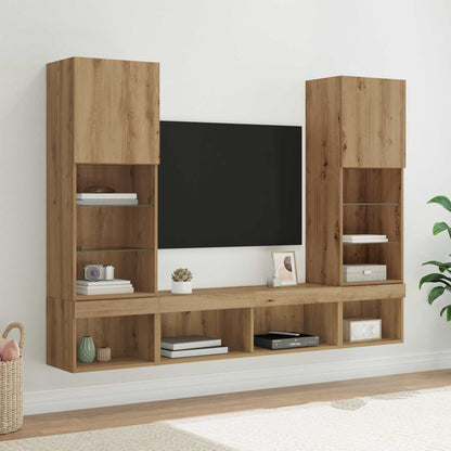 TV Wall Units with LED 5 pcs Artisan Oak Engineered Wood