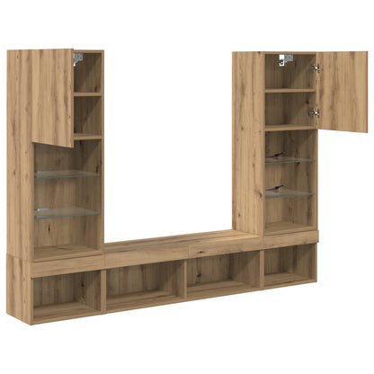 TV Wall Units with LED 5 pcs Artisan Oak Engineered Wood