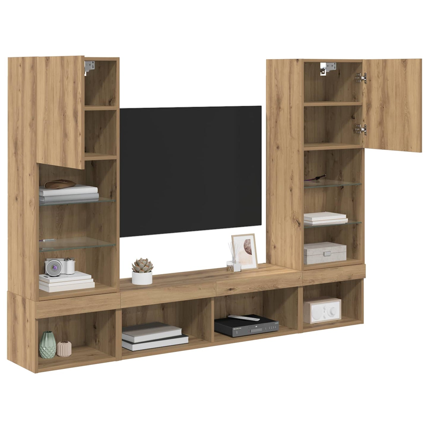 TV Wall Units with LED 5 pcs Artisan Oak Engineered Wood