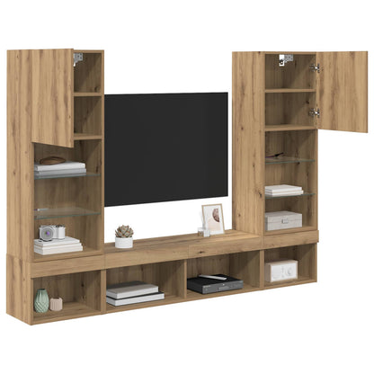 TV Wall Units with LED 5 pcs Artisan Oak Engineered Wood