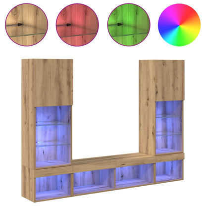 TV Wall Units with LED 5 pcs Artisan Oak Engineered Wood