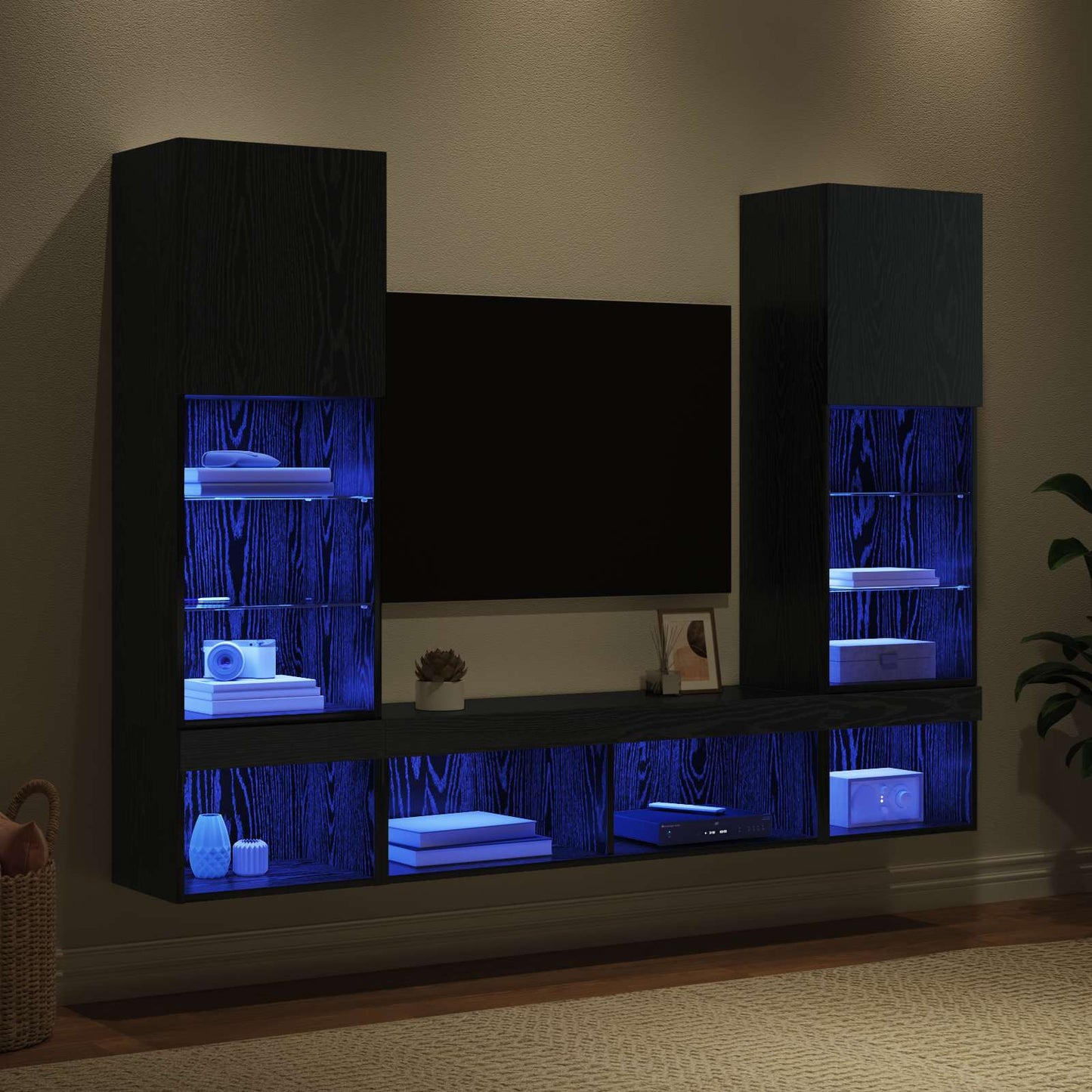 TV Wall Units with LED 5 pcs 40.5 x 30 x 102 cm Black Oak