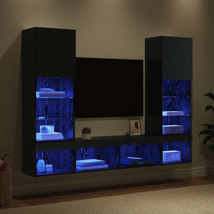 TV Wall Units with LED 5 pcs 40.5 x 30 x 102 cm Black Oak
