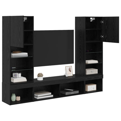TV Wall Units with LED 5 pcs 40.5 x 30 x 102 cm Black Oak