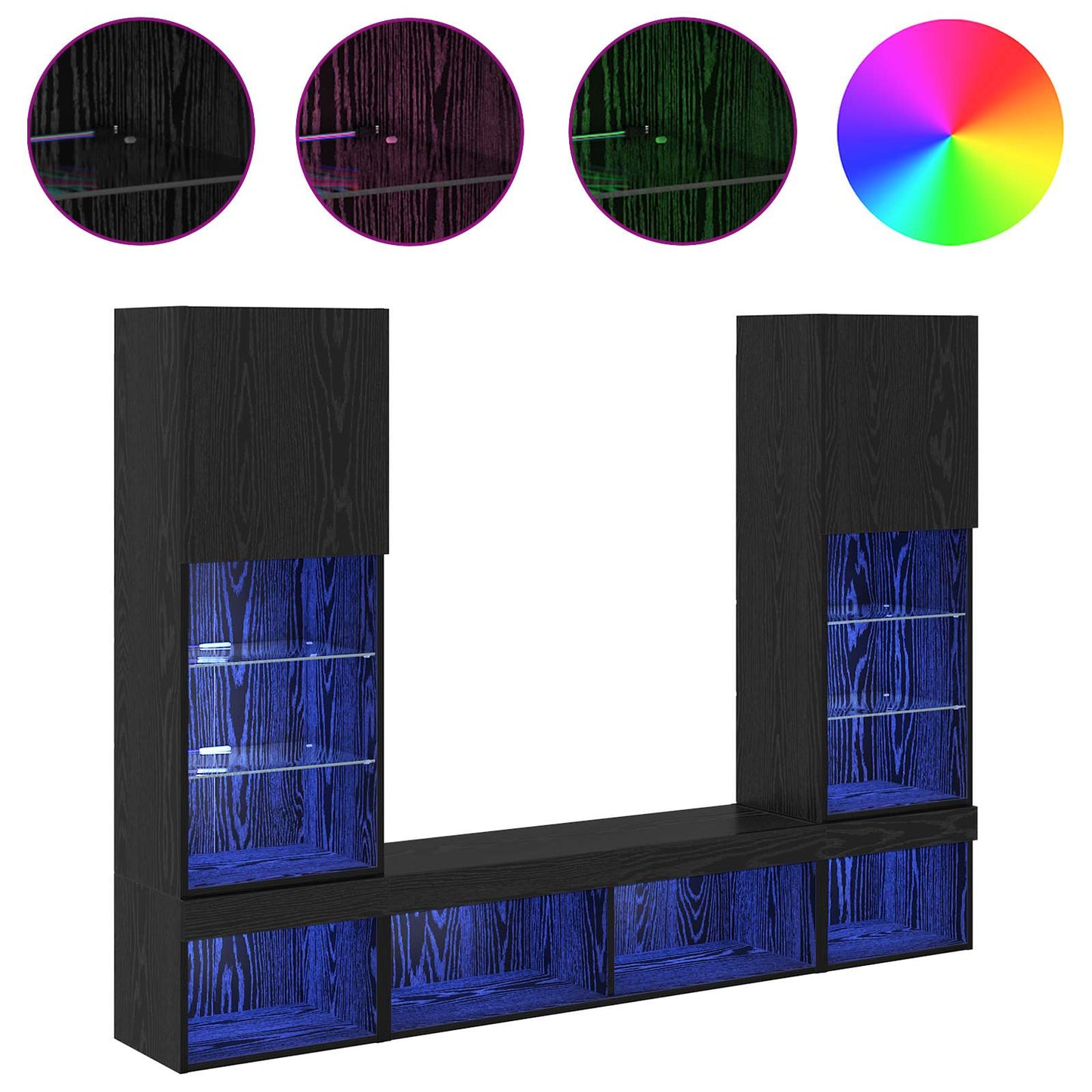 TV Wall Units with LED 5 pcs 40.5 x 30 x 102 cm Black Oak