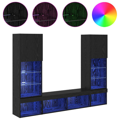 TV Wall Units with LED 5 pcs 40.5 x 30 x 102 cm Black Oak