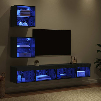 TV Wall Units with LED with LED 5 pcs Black Oak Engineered Wood