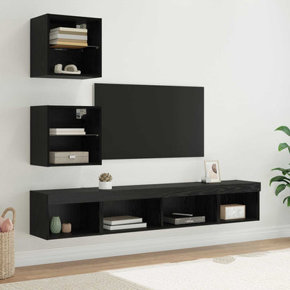 TV Wall Units with LED with LED 5 pcs Black Oak Engineered Wood