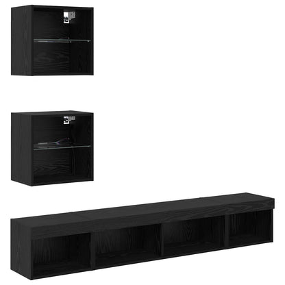 TV Wall Units with LED with LED 5 pcs Black Oak Engineered Wood