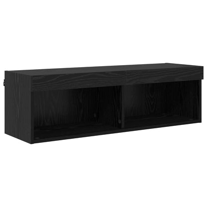 TV Wall Units with LED with LED 5 pcs Black Oak Engineered Wood