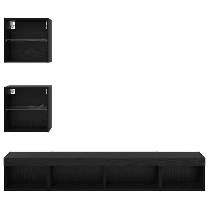 TV Wall Units with LED with LED 5 pcs Black Oak Engineered Wood