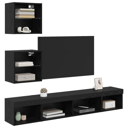 TV Wall Units with LED with LED 5 pcs Black Oak Engineered Wood