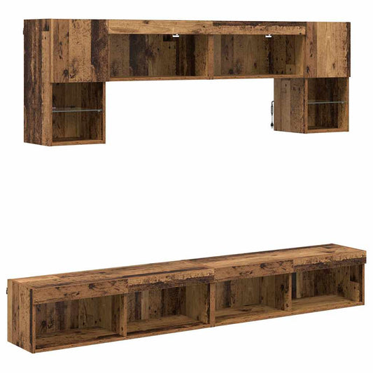 TV Wall Units with LED 6 pcs Old Wood Engineered Wood