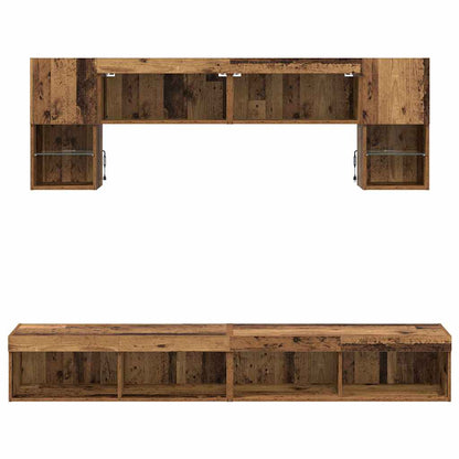 TV Wall Units with LED 6 pcs Old Wood Engineered Wood