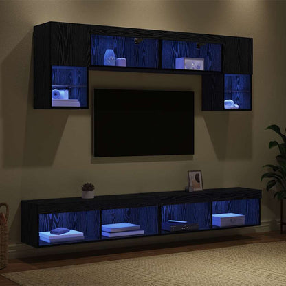 TV Wall Units with LED 6 pcs Black Oak Engineered Wood