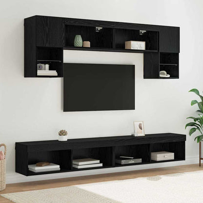 TV Wall Units with LED 6 pcs Black Oak Engineered Wood