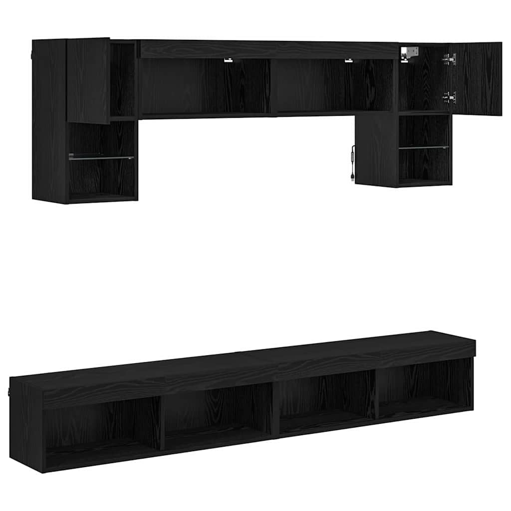 TV Wall Units with LED 6 pcs Black Oak Engineered Wood