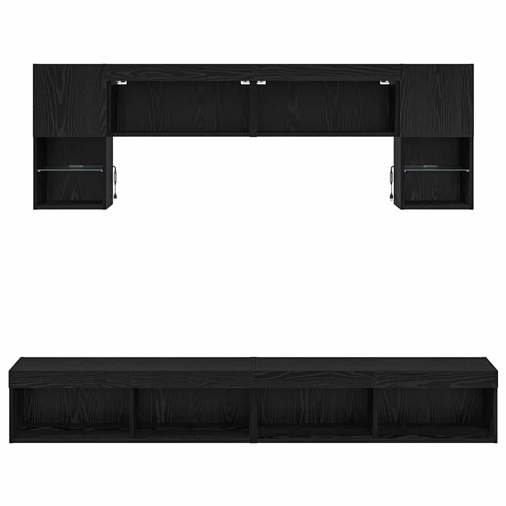 TV Wall Units with LED 6 pcs Black Oak Engineered Wood