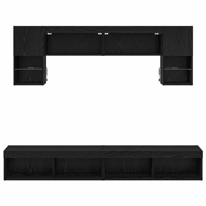 TV Wall Units with LED 6 pcs Black Oak Engineered Wood