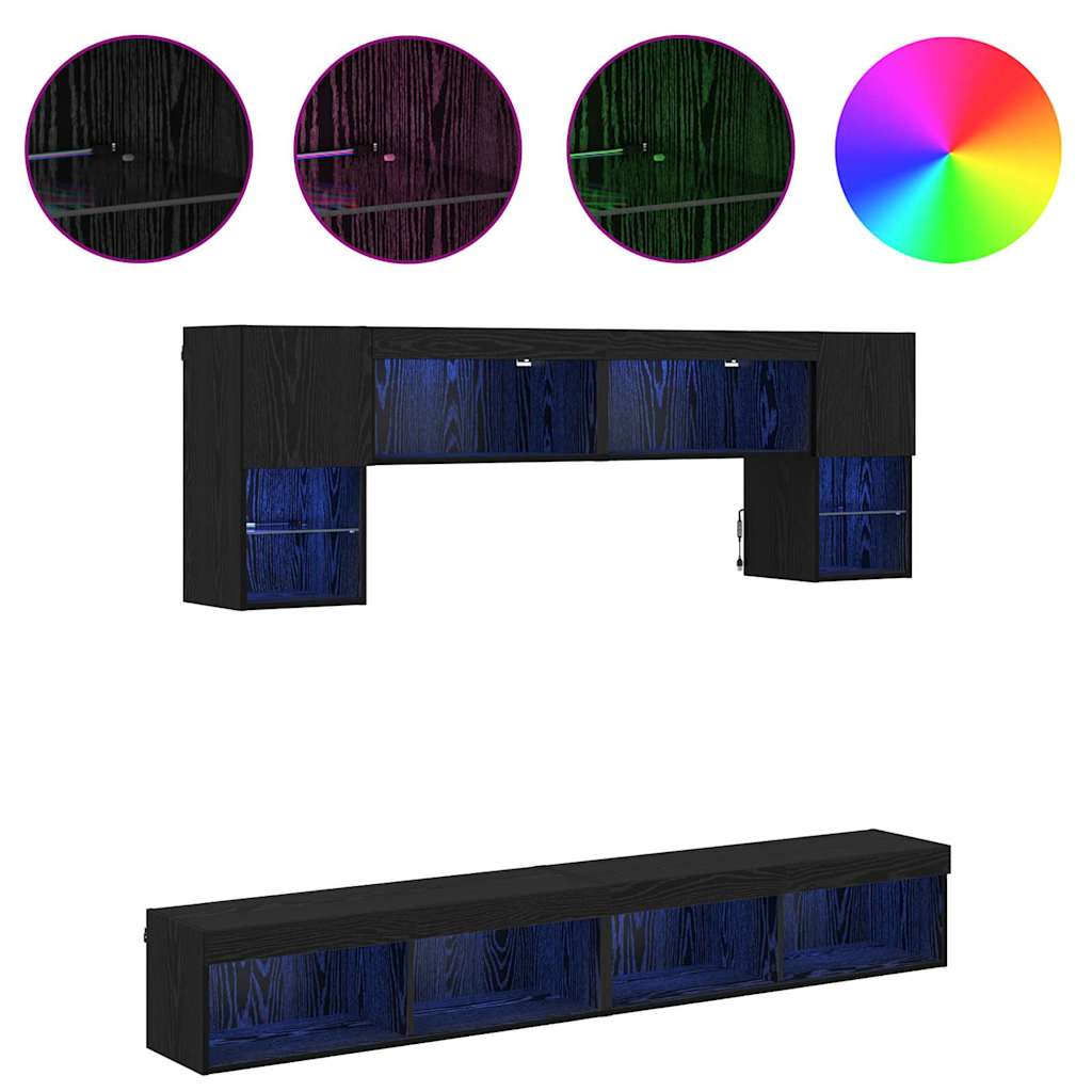 TV Wall Units with LED 6 pcs Black Oak Engineered Wood