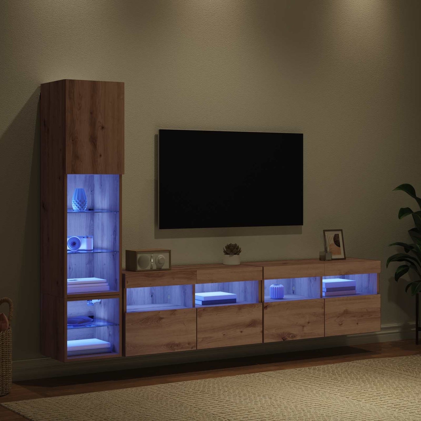 TV Wall Unit with LED 4 pcs Artisan Oak Engineered Wood