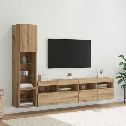 TV Wall Unit with LED 4 pcs Artisan Oak Engineered Wood