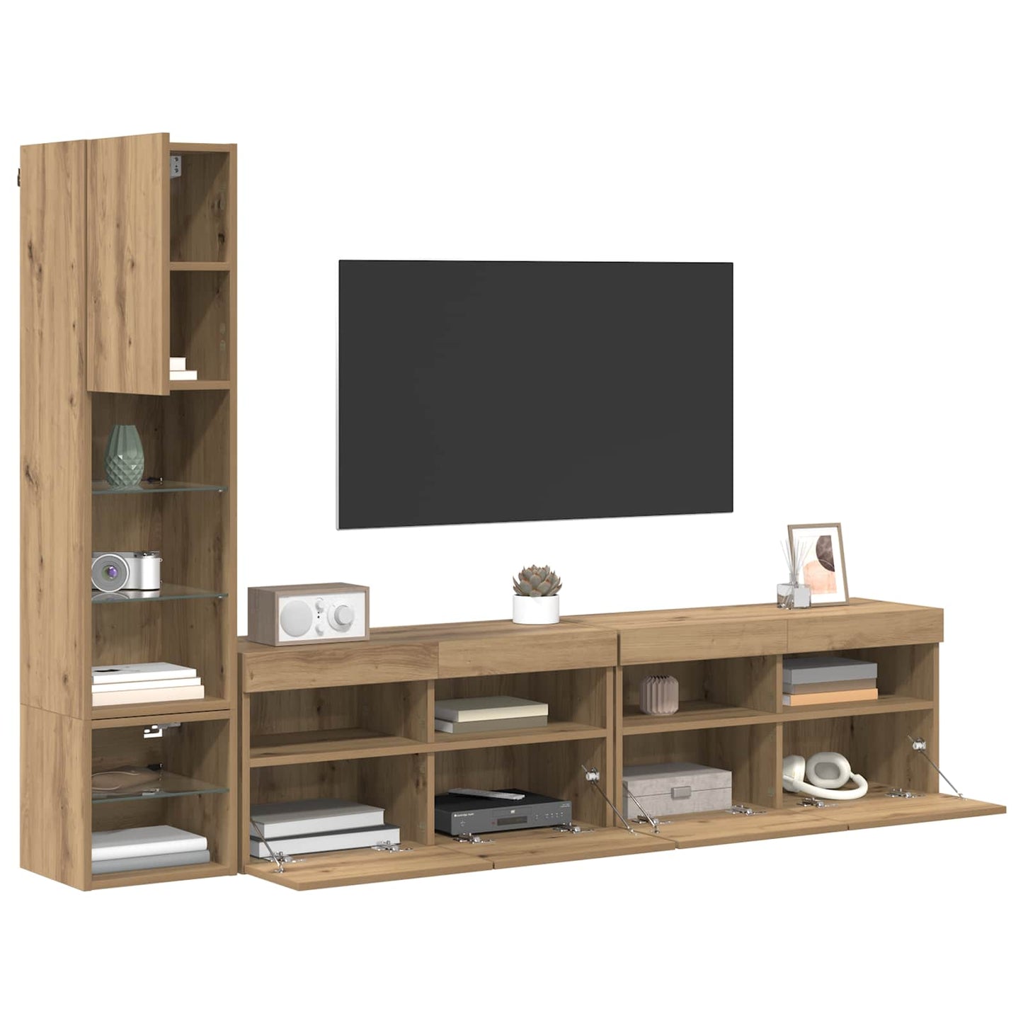 TV Wall Unit with LED 4 pcs Artisan Oak Engineered Wood