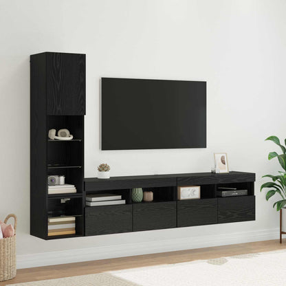 TV Wall Unit with LED 4 pcs Black Oak Engineered Wood