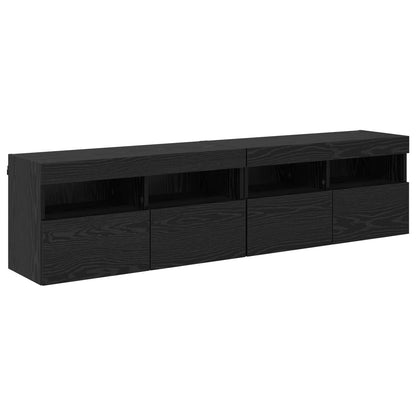 TV Wall Unit with LED 4 pcs Black Oak Engineered Wood