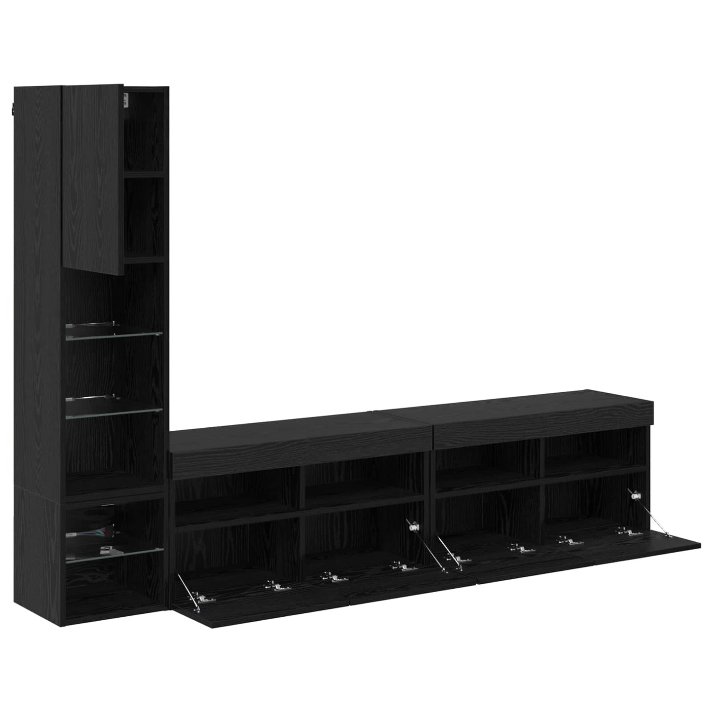 TV Wall Unit with LED 4 pcs Black Oak Engineered Wood