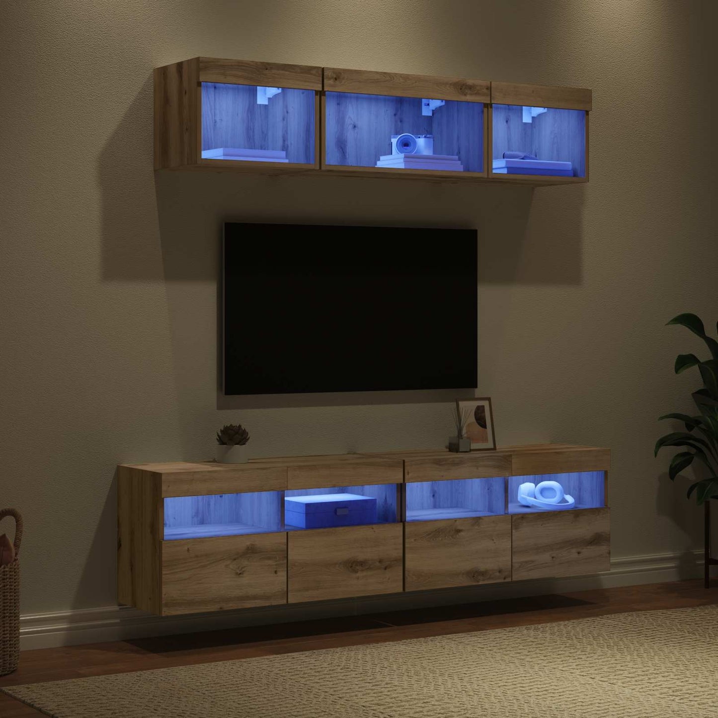 TV Wall Units with LED 5 pcs Artisan Oak 80 x 30 x 40 cm