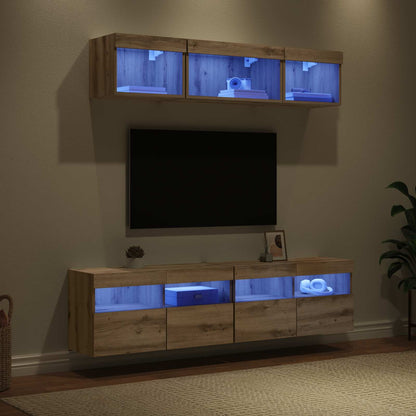 TV Wall Units with LED 5 pcs Artisan Oak 80 x 30 x 40 cm