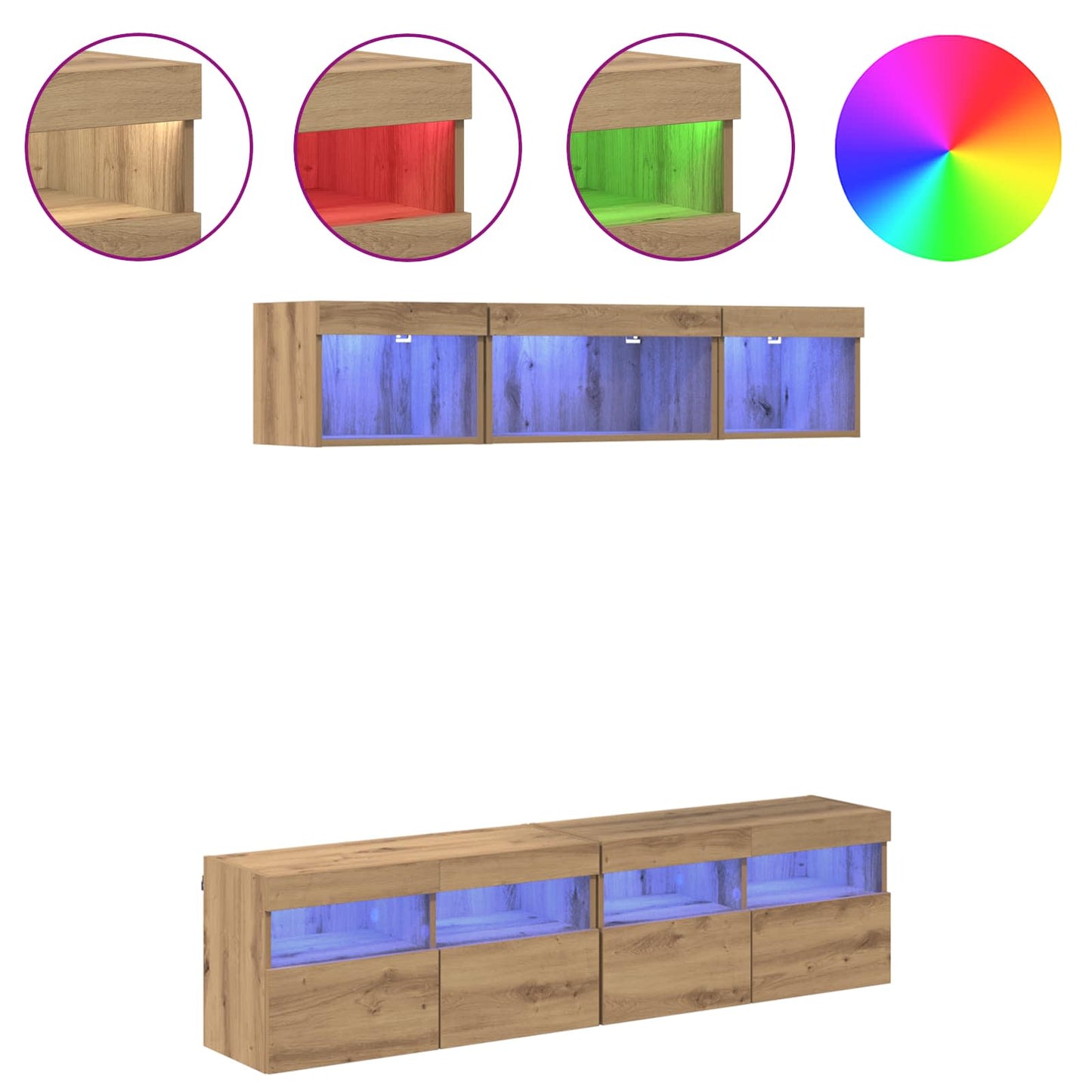 TV Wall Units with LED 5 pcs Artisan Oak 80 x 30 x 40 cm