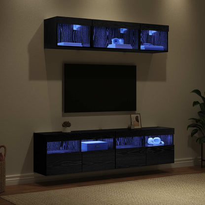 TV Wall Units with LED with LED 5 pcs Black Oak 80 x 30 x 40 cm