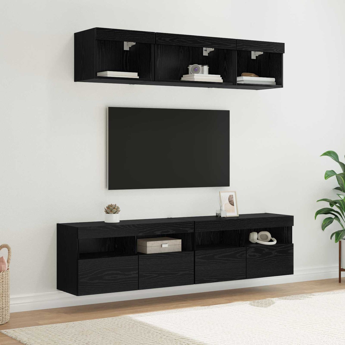 TV Wall Units with LED with LED 5 pcs Black Oak 80 x 30 x 40 cm