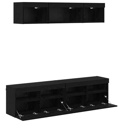 TV Wall Units with LED with LED 5 pcs Black Oak 80 x 30 x 40 cm
