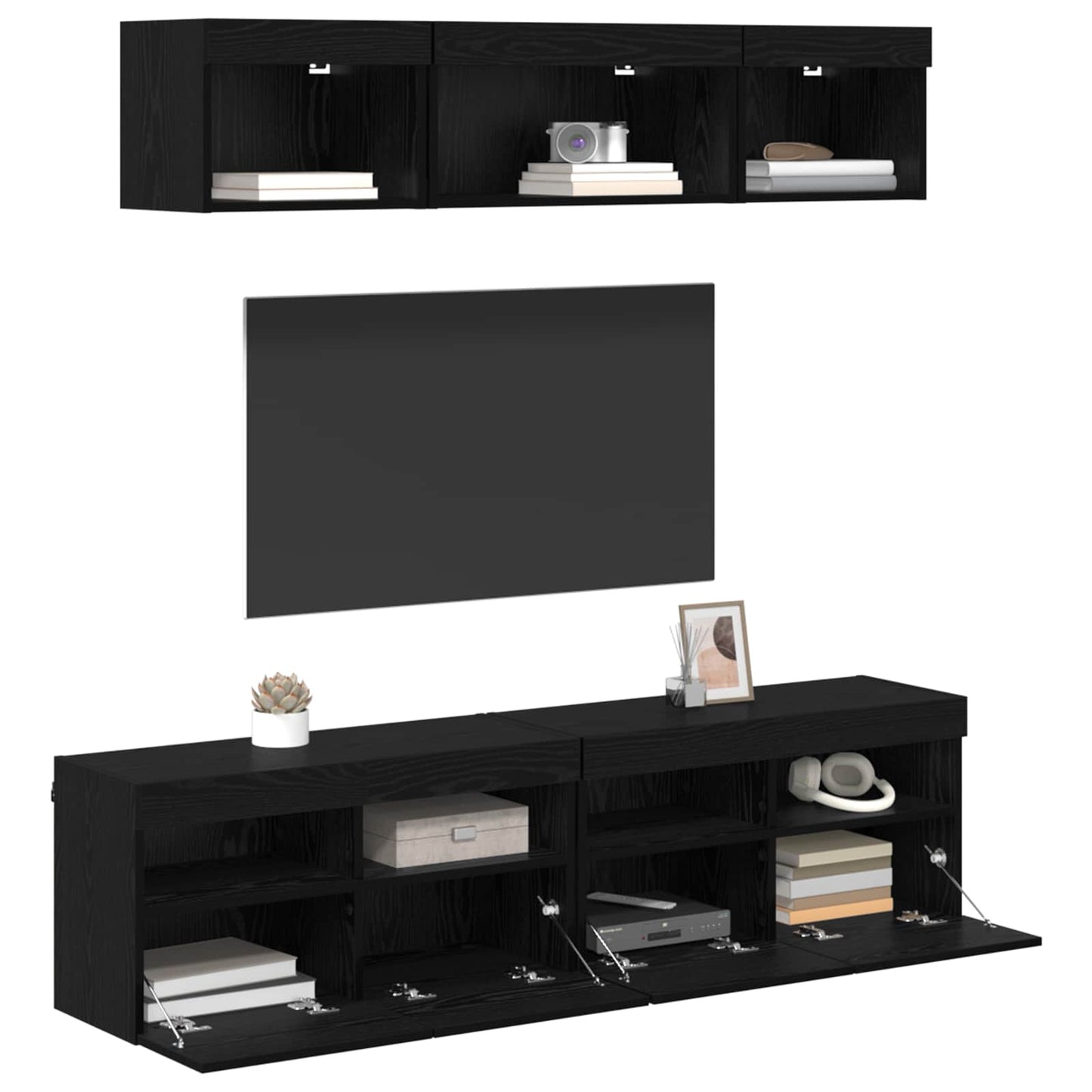 TV Wall Units with LED with LED 5 pcs Black Oak 80 x 30 x 40 cm