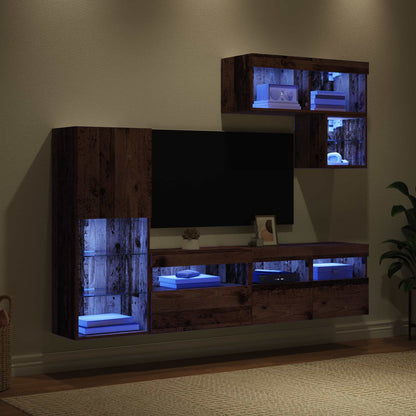 TV Wall Units Wall-mounted 6 pcs Old Wood Engineered Wood