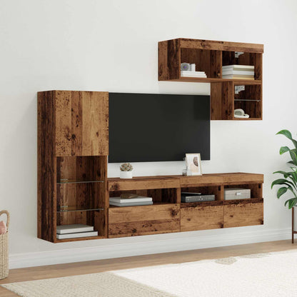 TV Wall Units Wall-mounted 6 pcs Old Wood Engineered Wood