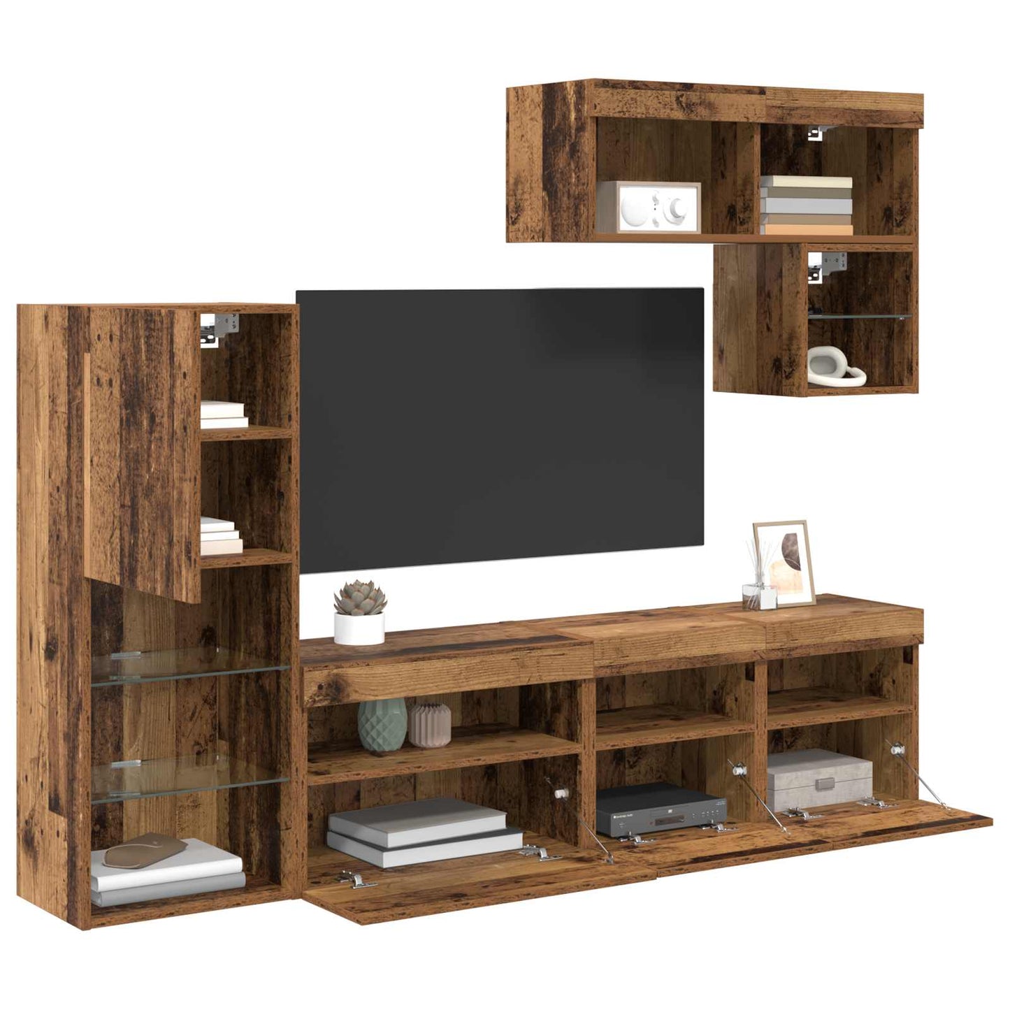 TV Wall Units Wall-mounted 6 pcs Old Wood Engineered Wood