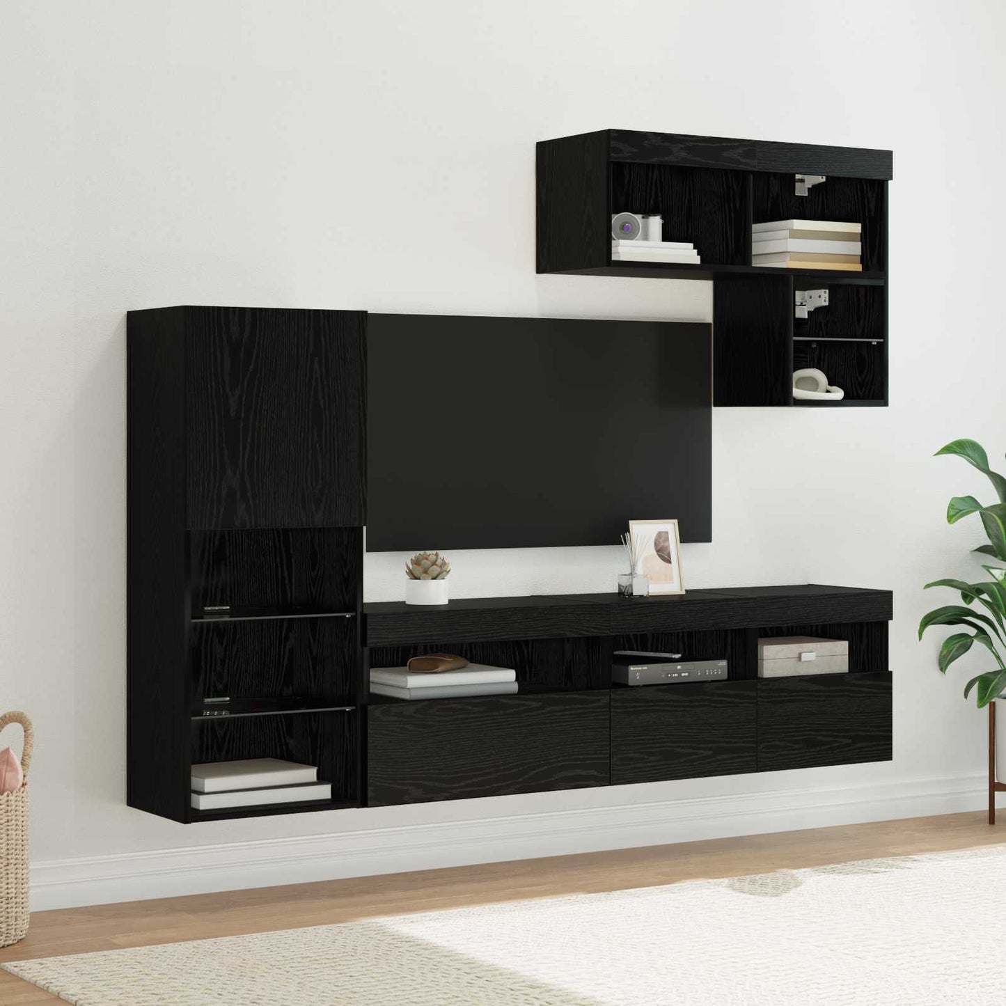 TV Wall Units Wall-mounted 6 pcs Black Oak Engineered Wood