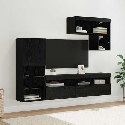 TV Wall Units Wall-mounted 6 pcs Black Oak Engineered Wood