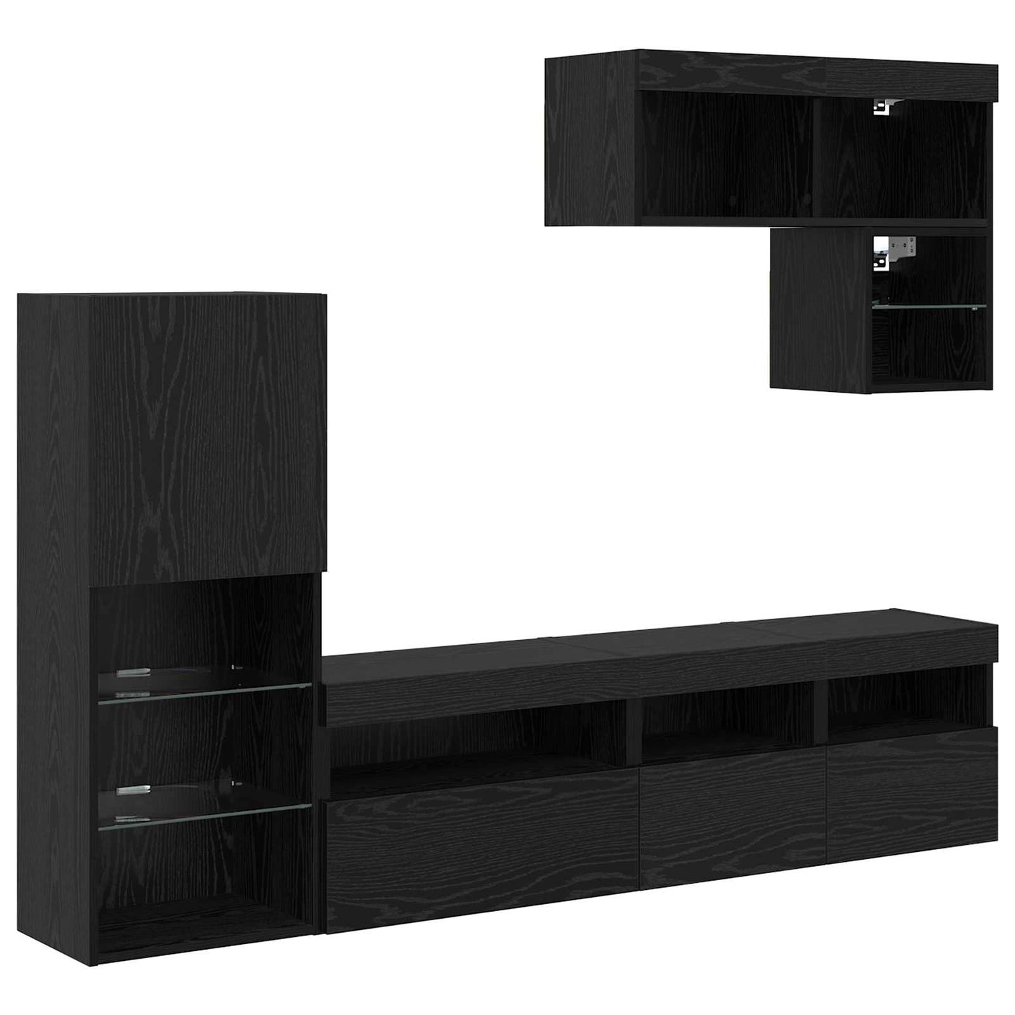 TV Wall Units Wall-mounted 6 pcs Black Oak Engineered Wood