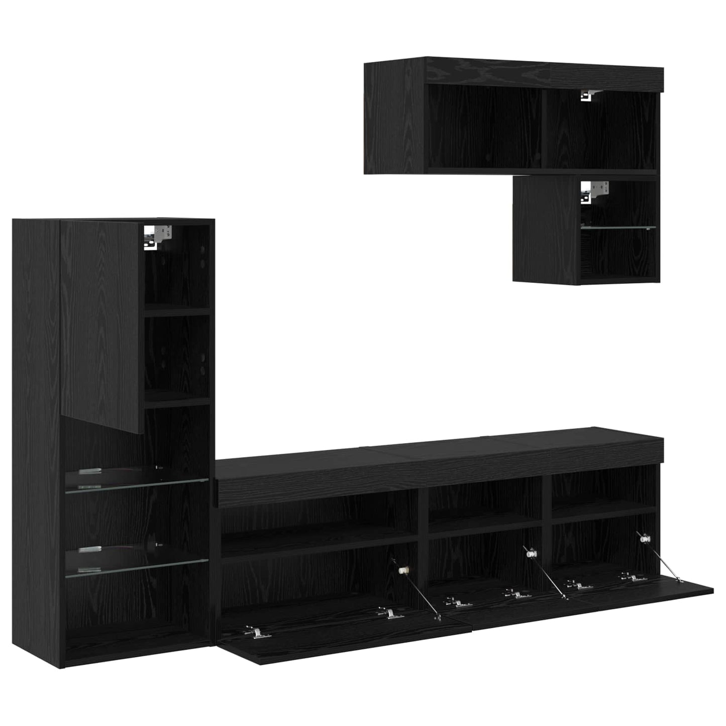 TV Wall Units Wall-mounted 6 pcs Black Oak Engineered Wood