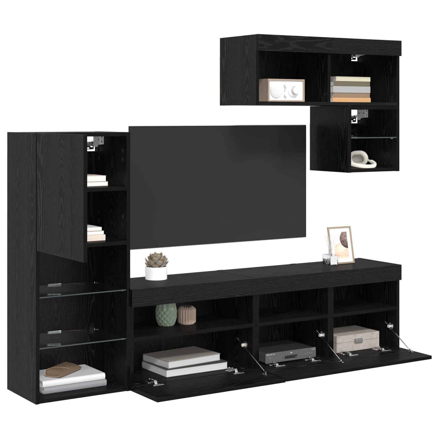 TV Wall Units Wall-mounted 6 pcs Black Oak Engineered Wood