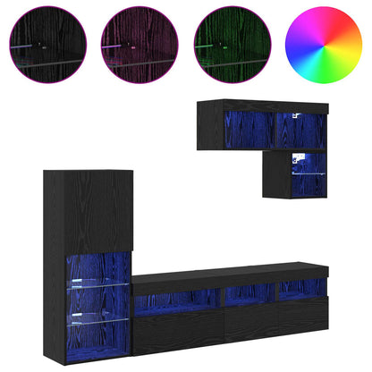 TV Wall Units Wall-mounted 6 pcs Black Oak Engineered Wood
